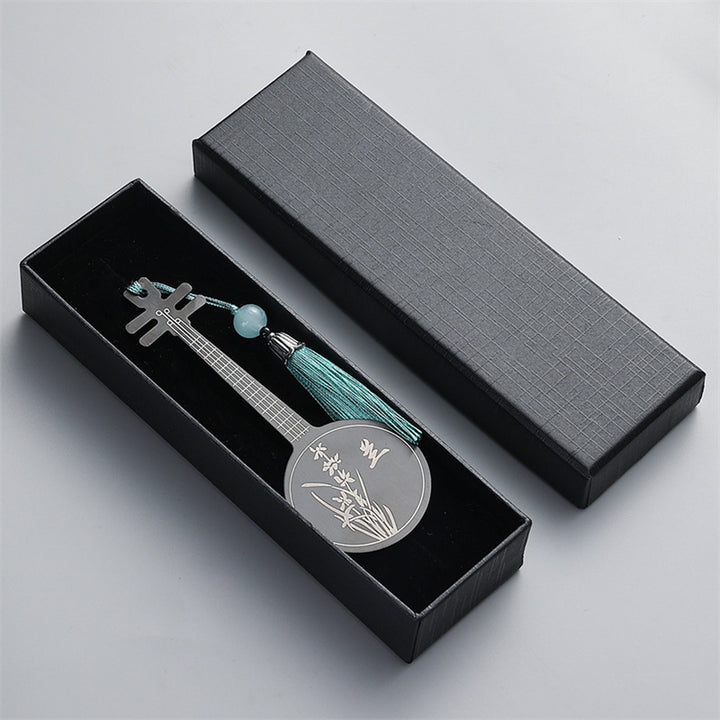 Buddha Stones Strumenti musicali classici Pipa Guzheng Guqin Ruan Segnalibri in metallo Nappa con scatola regalo