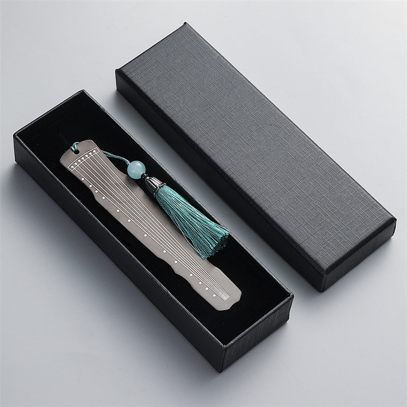 Buddha Stones Strumenti musicali classici Pipa Guzheng Guqin Ruan Segnalibri in metallo Nappa con scatola regalo