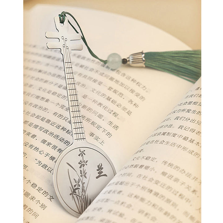 Buddha Stones Strumenti musicali classici Pipa Guzheng Guqin Ruan Segnalibri in metallo Nappa con scatola regalo