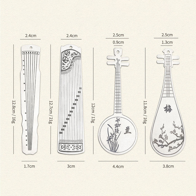 Buddha Stones Strumenti musicali classici Pipa Guzheng Guqin Ruan Segnalibri in metallo Nappa con scatola regalo