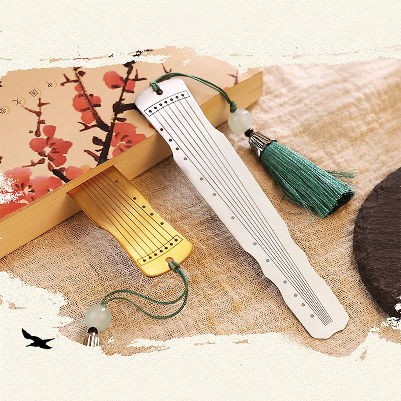 Buddha Stones Strumenti musicali classici Pipa Guzheng Guqin Ruan Segnalibri in metallo Nappa con scatola regalo