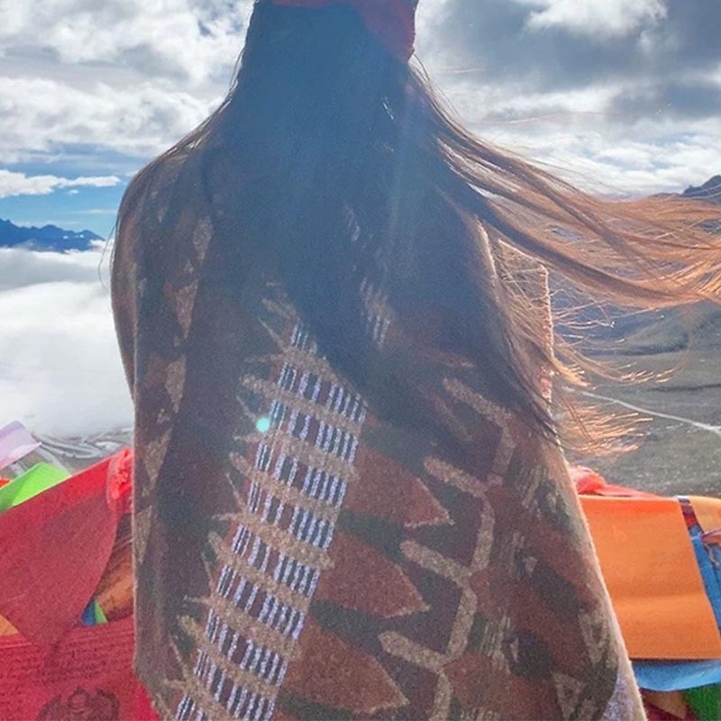 Buddha Stones tibetano con motivo geometrico classico, scialle invernale da viaggio accogliente - image 10