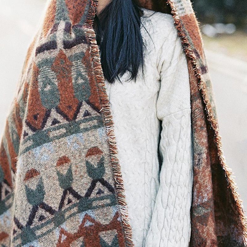 Buddha Stones tibetano con motivo geometrico classico, scialle invernale da viaggio accogliente - image 7