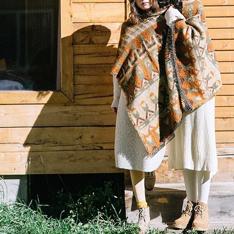 Buddha Stones tibetano con motivo geometrico classico, scialle invernale da viaggio accogliente - image 11
