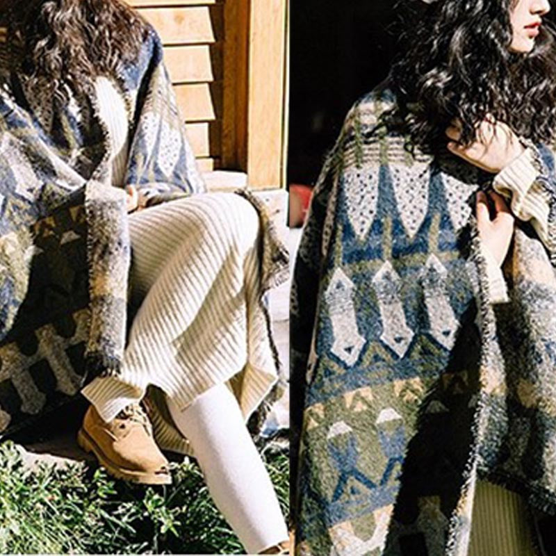 Buddha Stones tibetano con motivo geometrico classico, scialle invernale da viaggio accogliente - image 17