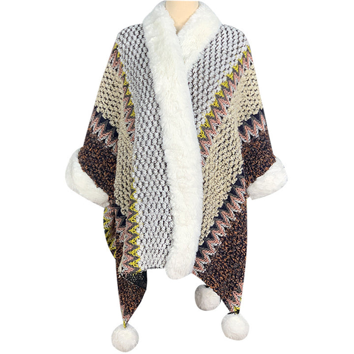 Scialle a righe multicolore tibetano con Buddha Stones , sciarpa da viaggio invernale e accogliente - Grigio Beige Marrone - image 2