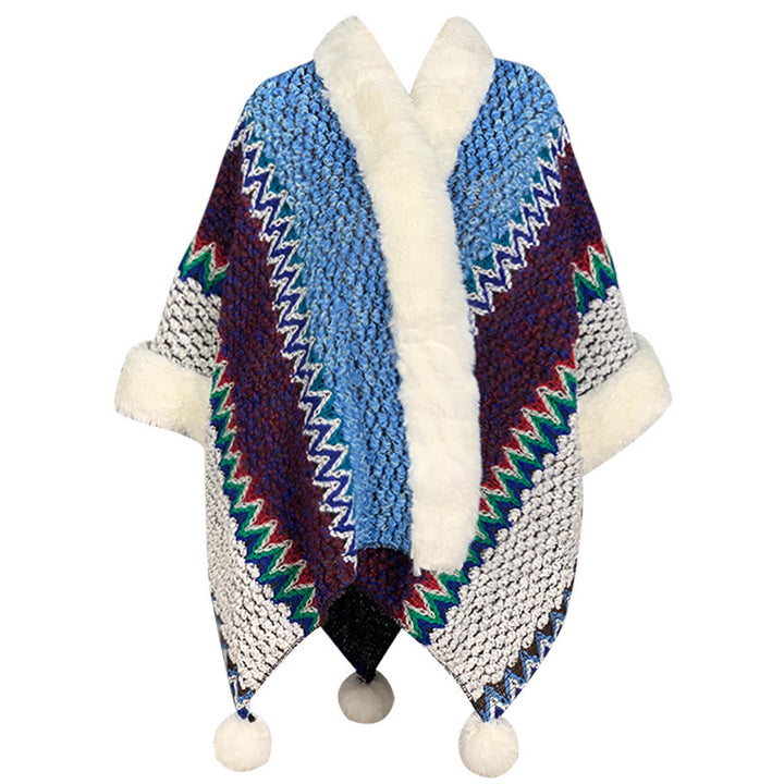 Scialle a righe multicolore tibetano con Buddha Stones , sciarpa da viaggio invernale e accogliente - Blu Marrone Beige - image 33