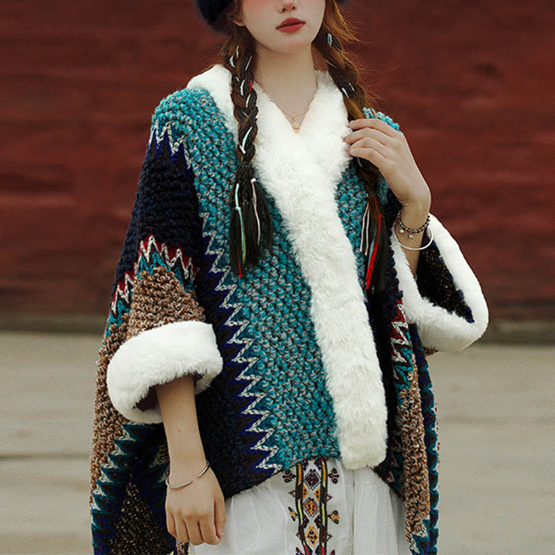 Scialle a righe multicolore tibetano con Buddha Stones , sciarpa da viaggio invernale e accogliente - Blu cielo Blu scuro Marrone - image 26