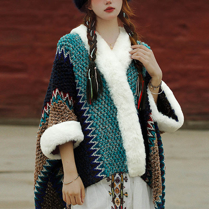 Scialle a righe multicolore tibetano con Buddha Stones , sciarpa da viaggio invernale e accogliente - Blu cielo Blu scuro Marrone - image 26