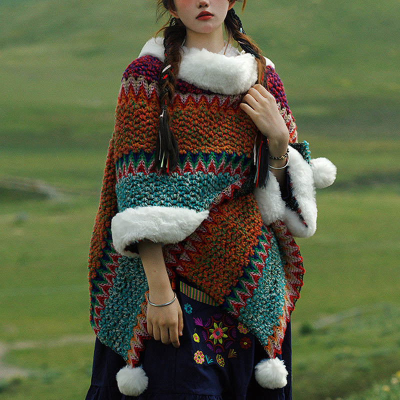 Scialle a righe multicolore tibetano con Buddha Stones , sciarpa da viaggio invernale e accogliente - Rosa Rosso Arancione Verde - image 0