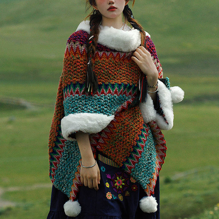 Scialle a righe multicolore tibetano con Buddha Stones , sciarpa da viaggio invernale e accogliente - Rosa Rosso Arancione Verde - image 0