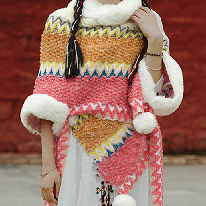 Scialle a righe multicolore tibetano con Buddha Stones , sciarpa da viaggio invernale e accogliente