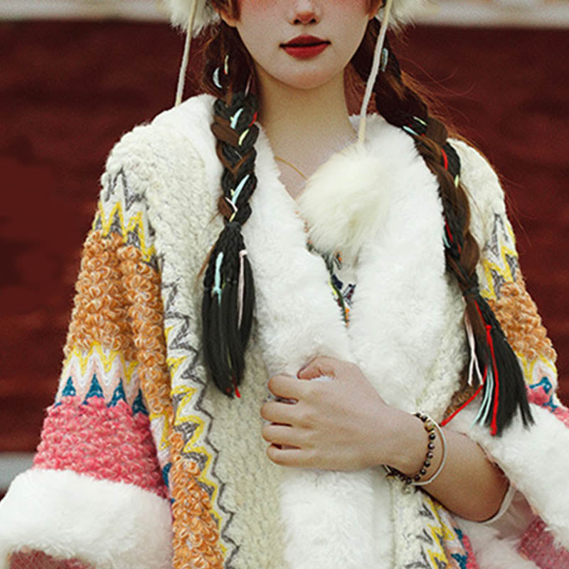 Scialle a righe multicolore tibetano con Buddha Stones , sciarpa da viaggio invernale e accogliente