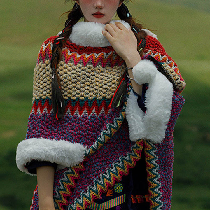 Scialle a righe multicolore tibetano con Buddha Stones , sciarpa da viaggio invernale e accogliente