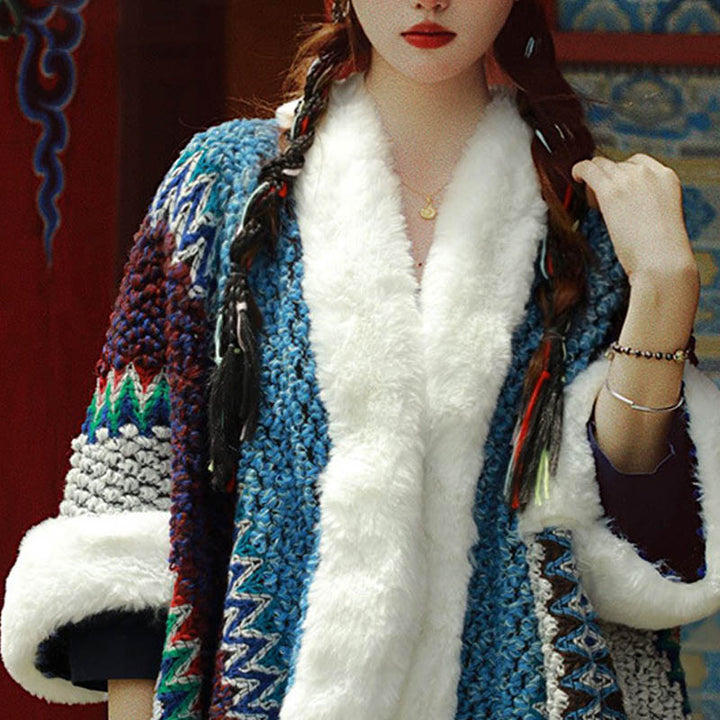 Scialle a righe multicolore tibetano con Buddha Stones , sciarpa da viaggio invernale e accogliente