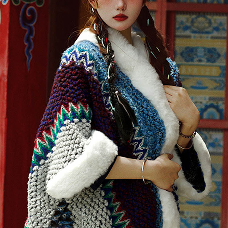 Scialle a righe multicolore tibetano con Buddha Stones , sciarpa da viaggio invernale e accogliente