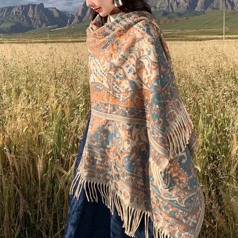 Buddha Stones e ramo di fiori tibetani, sciarpa da viaggio avvolgente e accogliente - image 4