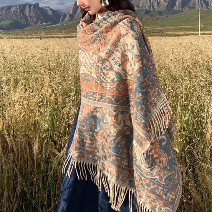 Buddha Stones e ramo di fiori tibetani, sciarpa da viaggio avvolgente e accogliente - image 4