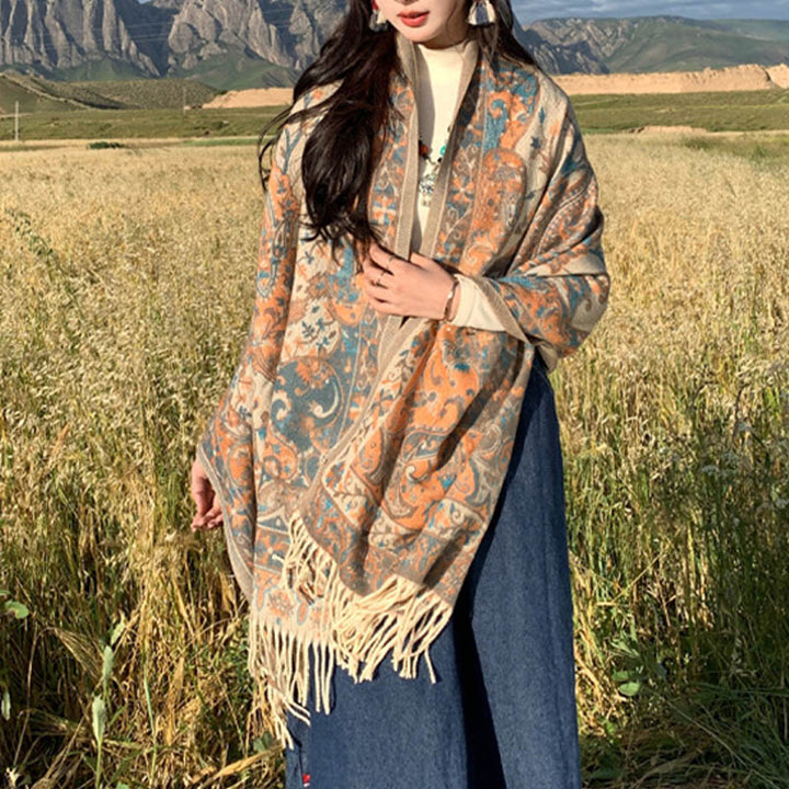 Buddha Stones e ramo di fiori tibetani, sciarpa da viaggio avvolgente e accogliente - image 5