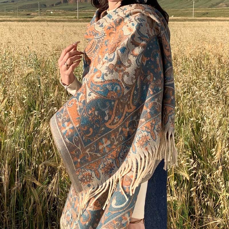 Buddha Stones e ramo di fiori tibetani, sciarpa da viaggio avvolgente e accogliente - image 8