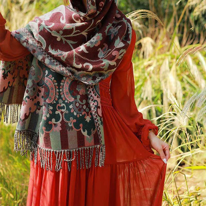Buddha Stones Scialle con nappe con fiori tibetani, foglie e rami, sciarpa da viaggio avvolgente - image 6