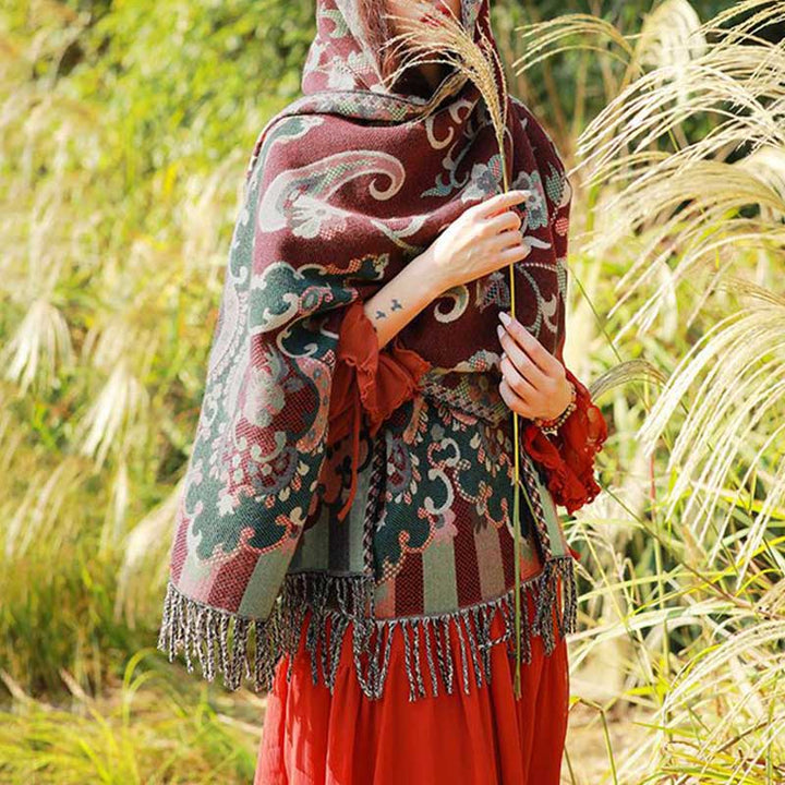 Buddha Stones Scialle con nappe con fiori tibetani, foglie e rami, sciarpa da viaggio avvolgente - image 7