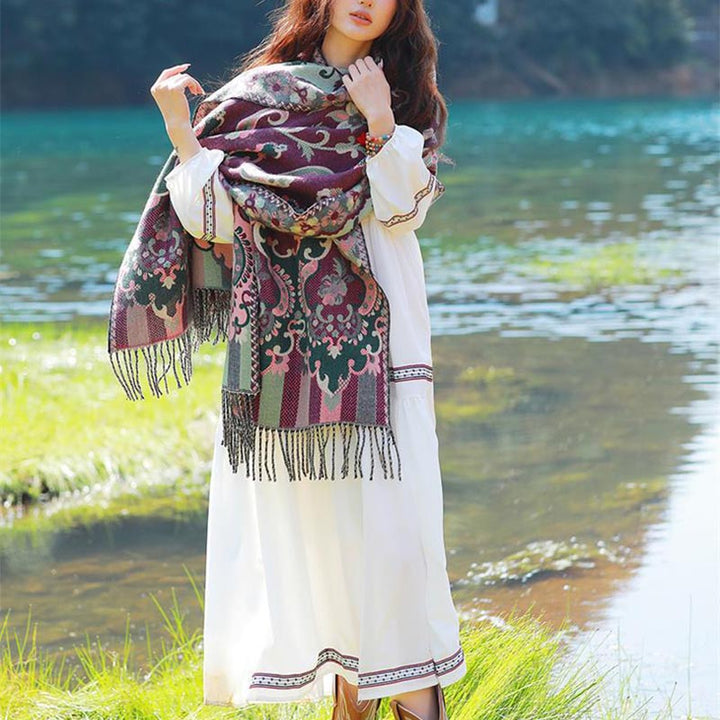 Buddha Stones Scialle con nappe con fiori tibetani, foglie e rami, sciarpa da viaggio avvolgente - image 17