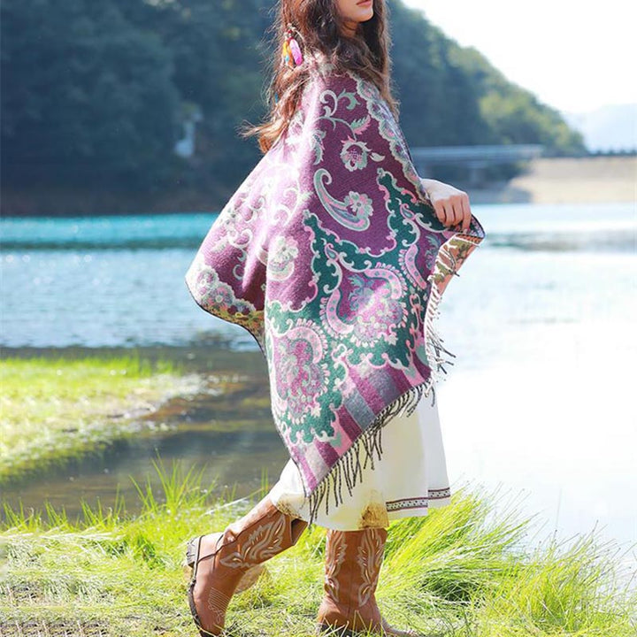Buddha Stones Scialle con nappe con fiori tibetani, foglie e rami, sciarpa da viaggio avvolgente - image 12