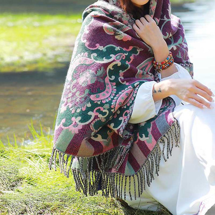 Buddha Stones Scialle con nappe con fiori tibetani, foglie e rami, sciarpa da viaggio avvolgente - image 16