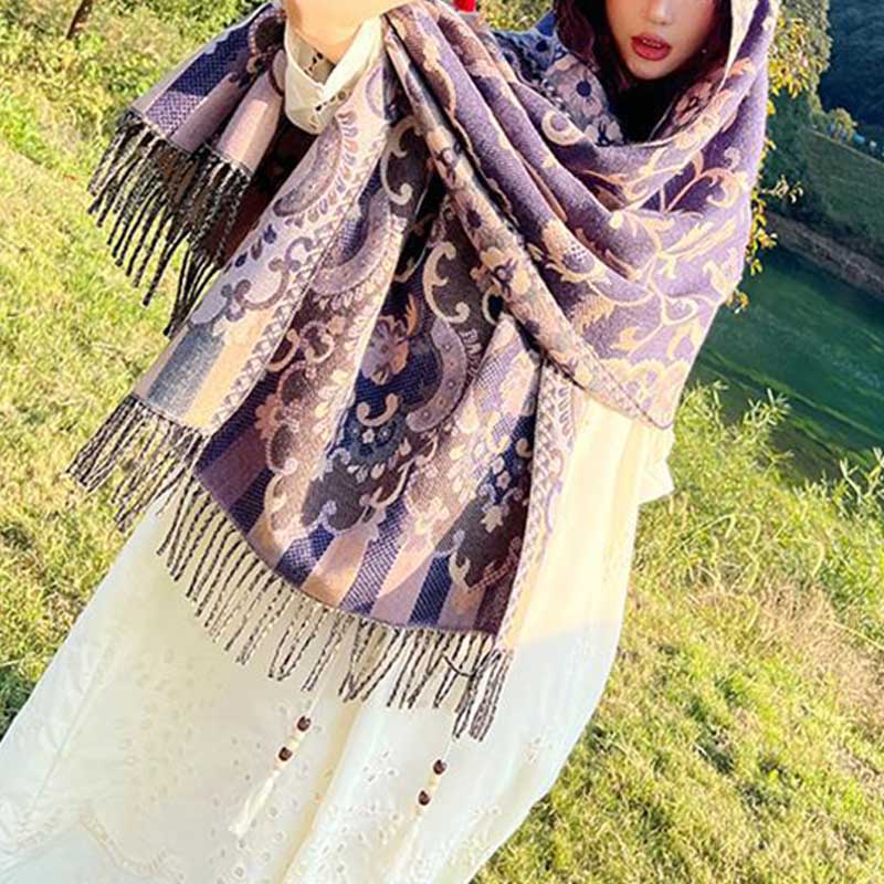 Buddha Stones Scialle con nappe con fiori tibetani, foglie e rami, sciarpa da viaggio avvolgente - image 33