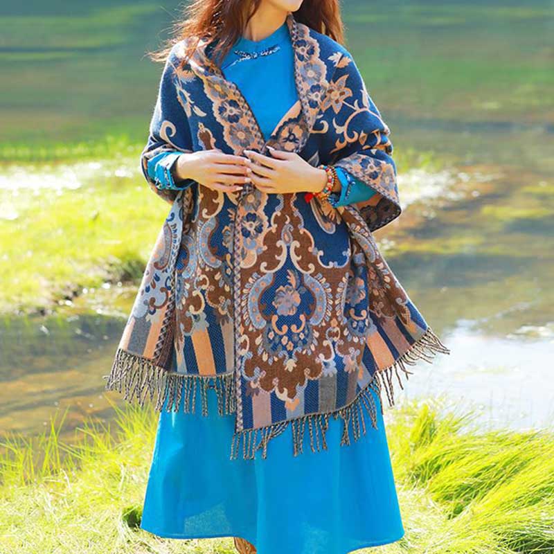 Buddha Stones Scialle con nappe con fiori tibetani, foglie e rami, sciarpa da viaggio avvolgente - image 36