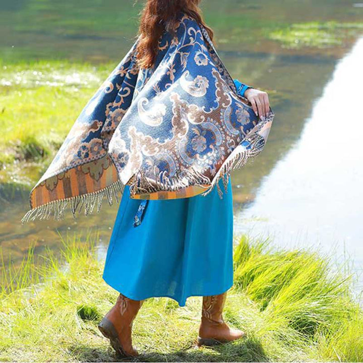 Buddha Stones Scialle con nappe con fiori tibetani, foglie e rami, sciarpa da viaggio avvolgente - image 43