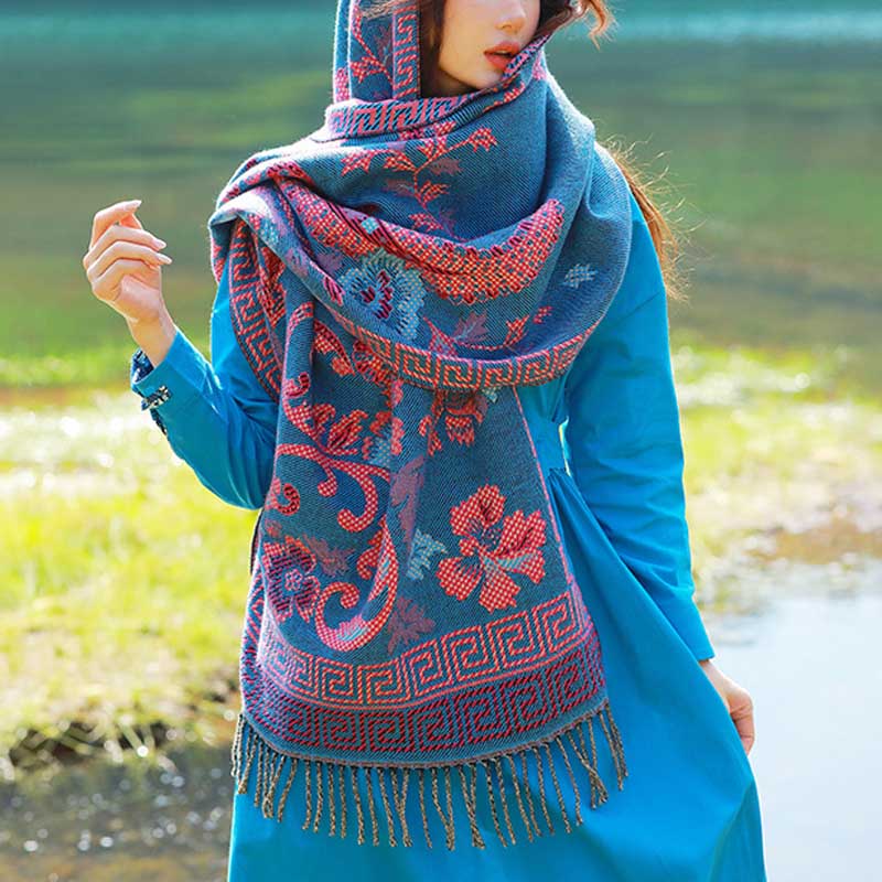 Scialle con Buddha Stones , sciarpa da viaggio avvolgente - Blu - image 9