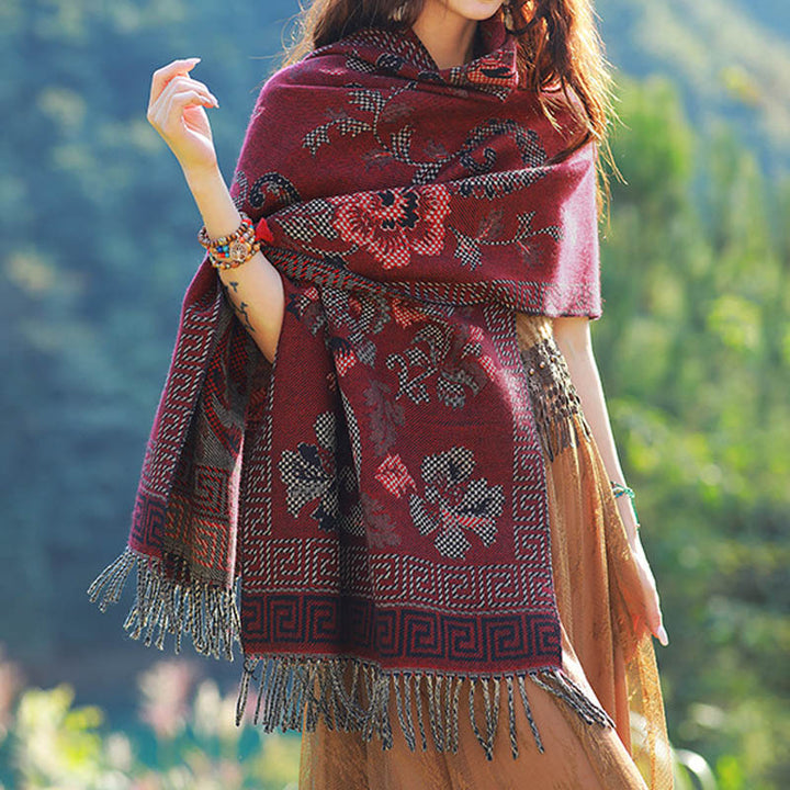 Scialle con Buddha Stones , sciarpa da viaggio avvolgente - Rosso scuro - image 19