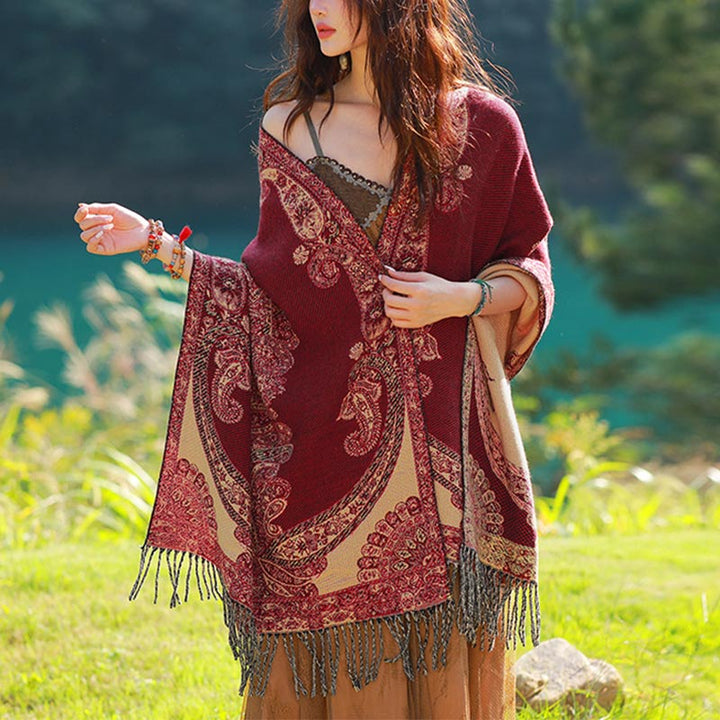 Buddha Stones , sciarpa da viaggio avvolgente - Rosso Beige - image 0