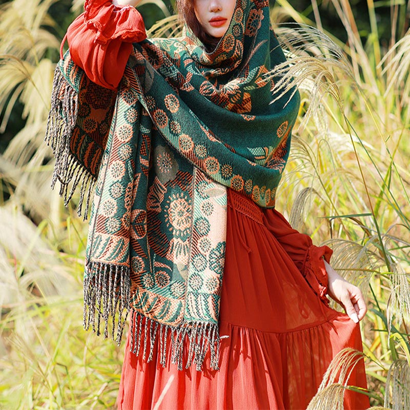 Buddha Stones, motivo tibetano, sciarpa da viaggio avvolgente - Verde - image 20