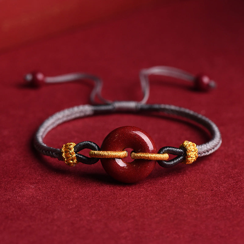 Braccialetto di corda intrecciata con fibbia della pace in cinabro fatto a mano con Buddha Stones