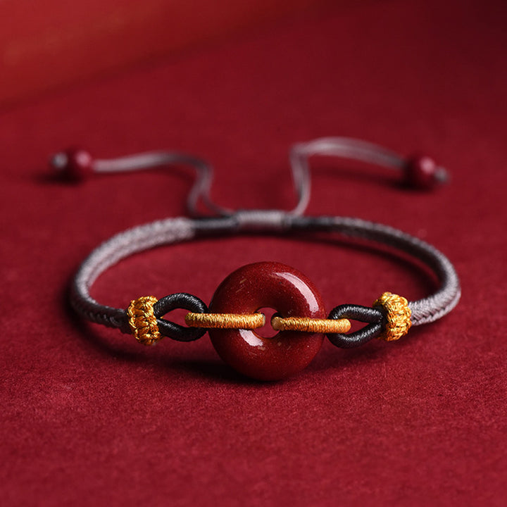 Braccialetto di corda intrecciata con fibbia della pace in cinabro fatto a mano con Buddha Stones