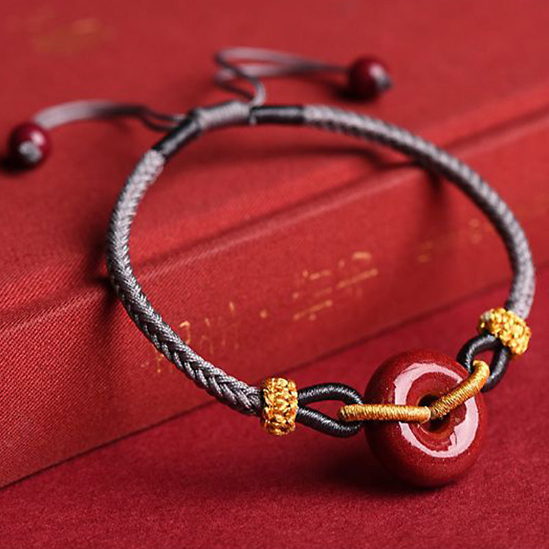 Braccialetto di corda intrecciata con fibbia della pace in cinabro fatto a mano con Buddha Stones