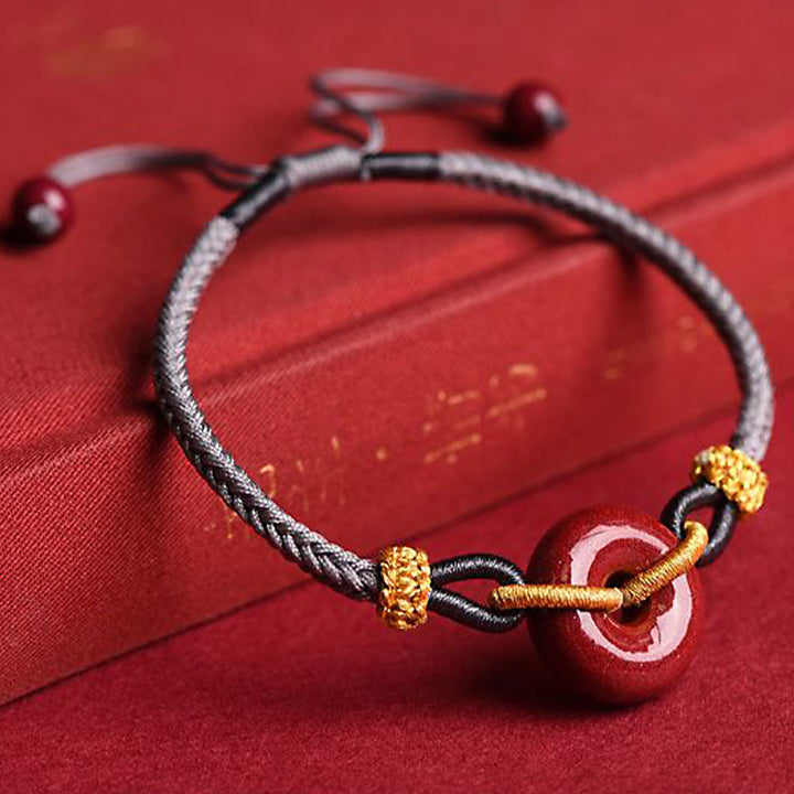 Braccialetto di corda intrecciata con fibbia della pace in cinabro fatto a mano con Buddha Stones