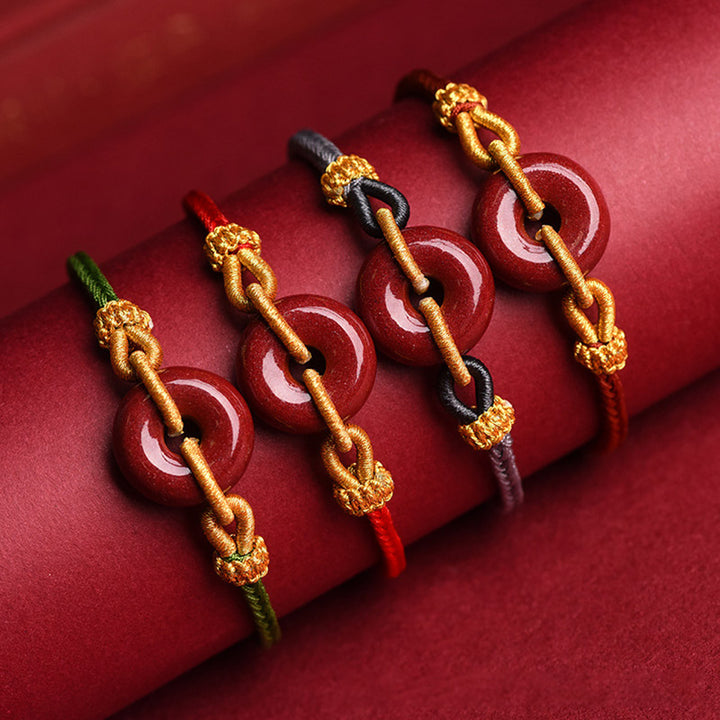 Bracciale intrecciato con motivo a fibbia per la pace in cinabro lavorato a mano Buddha Stones