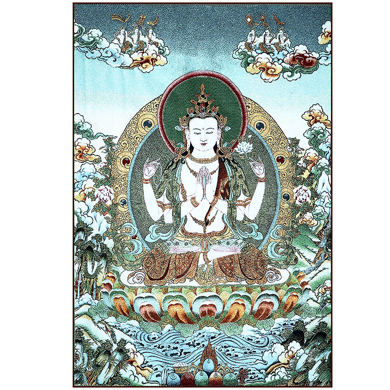 Buddha Stones Ricamo Tibetano Tara Bianca Thangka Arazzo Appeso a Parete Arte della Parete Meditazione per la Decorazione della Casa