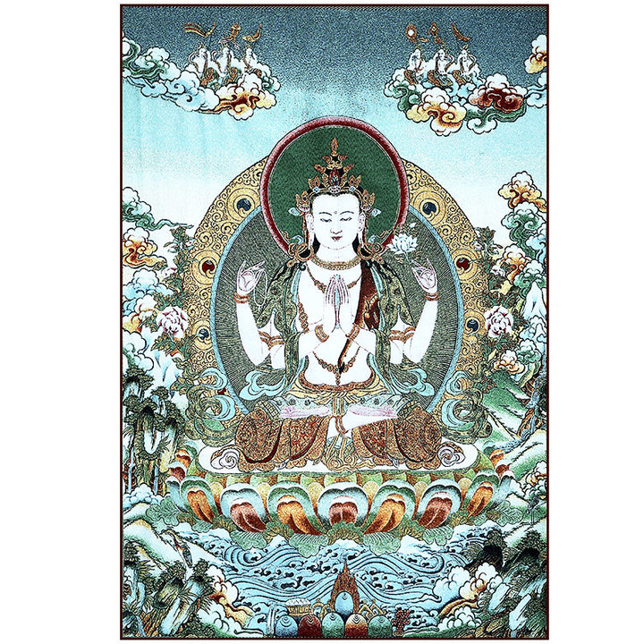 Buddha Stones Ricamo Tibetano Tara Bianca Thangka Arazzo Appeso a Parete Arte della Parete Meditazione per la Decorazione della Casa