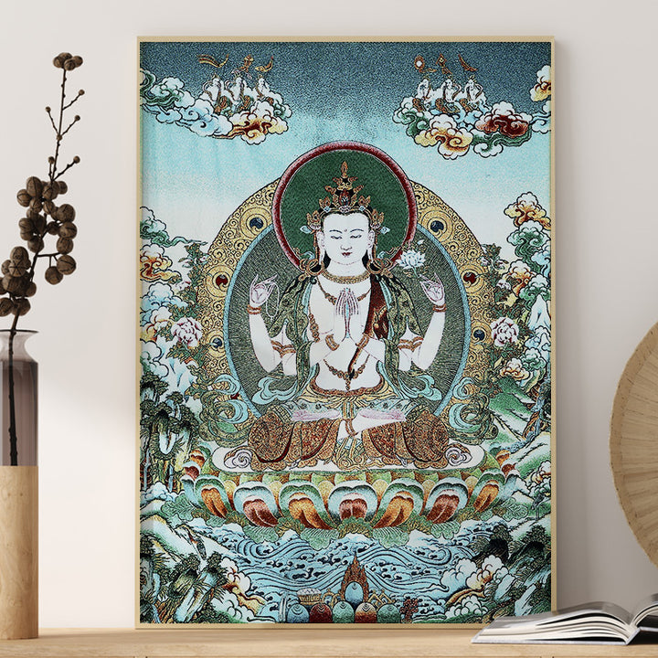 Buddha Stones Ricamo Tibetano Tara Bianca Thangka Arazzo Appeso a Parete Arte della Parete Meditazione per la Decorazione della Casa