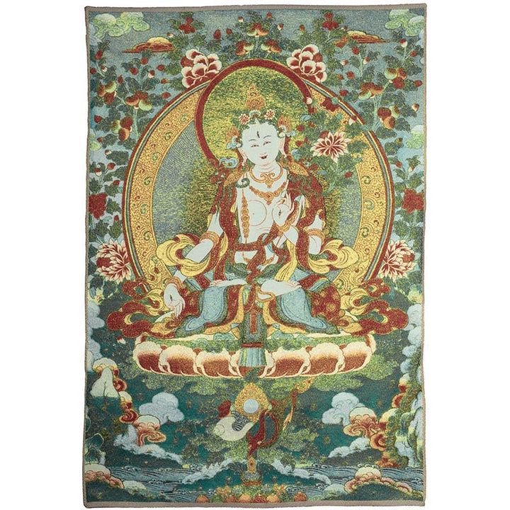 Buddha Stones Ricamo Tibetano Tara Bianca Thangka Arazzo Appeso a Parete Arte della Parete Meditazione per la Decorazione della Casa