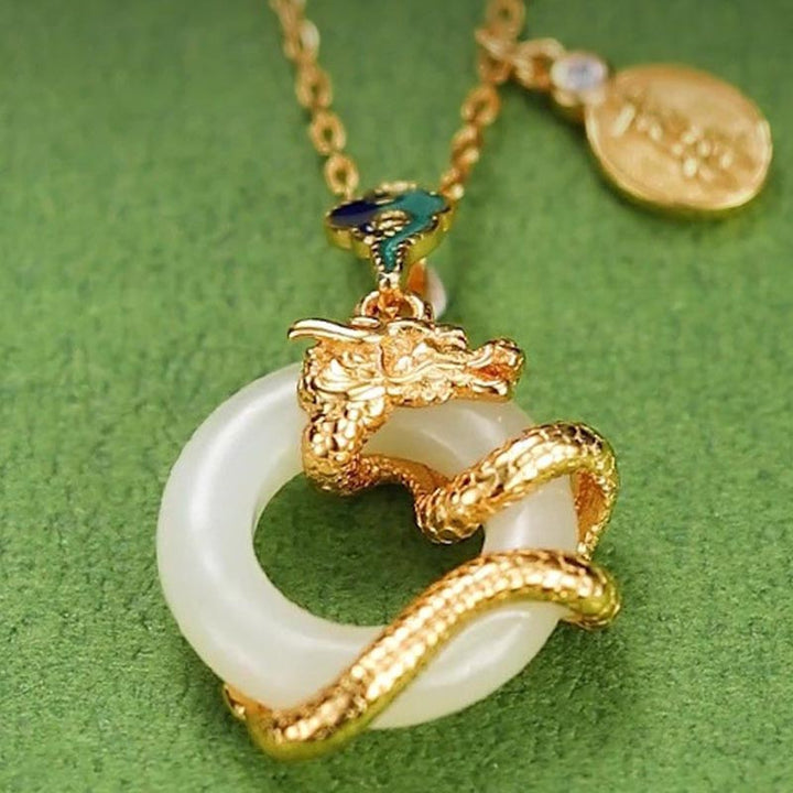 Buddha Stones Anno del Drago Argento Sterling 925 Giada Bianca Hetian Fibbia della Pace Nuvole di Buon Auspicio Collana Pendente di Successo