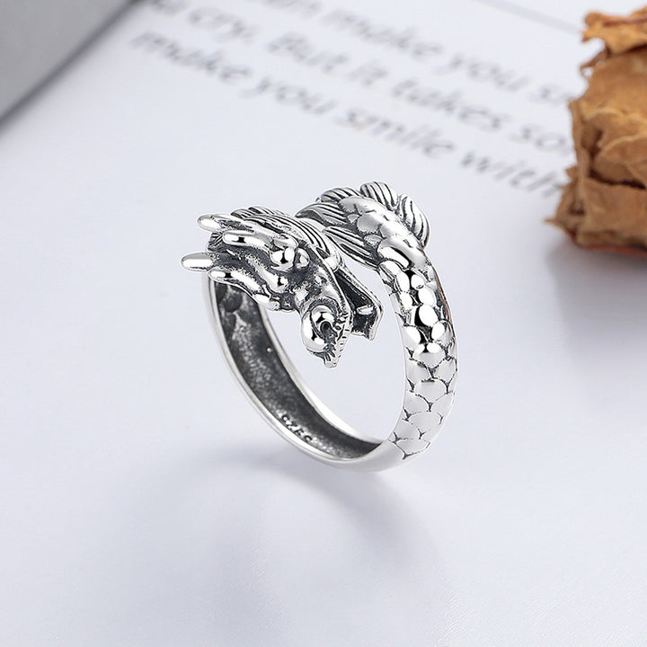 Anello regolabile in metallo con Buddha Stones in argento sterling 925, anno del drago, fortuna e forza