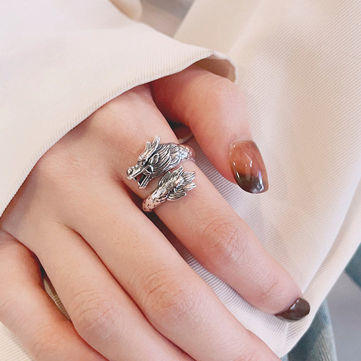 Anello regolabile in metallo con Buddha Stones in argento sterling 925, anno del drago, fortuna e forza