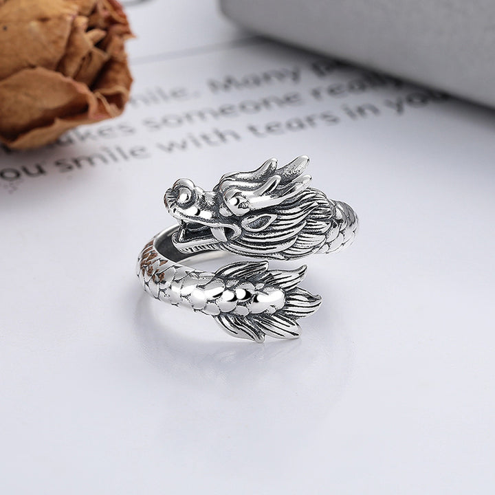 Anello regolabile in metallo con Buddha Stones in argento sterling 925, anno del drago, fortuna e forza