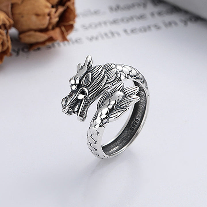 Anello regolabile in metallo con Buddha Stones in argento sterling 925, anno del drago, fortuna e forza